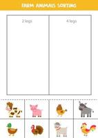 clasificación de animales de granja. juego lógico para niños. vector