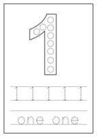 Learning numbers for kids. Number one. Math worksheet. vector