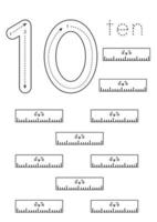 flashcard número 10. hoja de trabajo preescolar. gobernantes en blanco y negro. vector