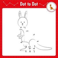 Connect the dots. Kangaroo.Dot to dot educational game. Coloring book for preschool kids activity worksheet. Vector Illustration.