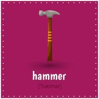 Learning cards for kids. Tool. Hammer. Educational worksheets for kids. Preschool activity