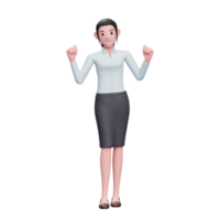 femme d'affaires excitée faisant un geste gagnant, illustration de personnage de femme d'affaires de rendu 3d png