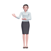 Junge Geschäftsfrau präsentiert Pose, 3D-Rendering Geschäftsfrau Charakter Illustration png