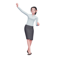 Femme d'affaires 3d célébrant la victoire avec des jupes de vêtements de danse et de longues chemises, illustration de personnage de femme d'affaires png