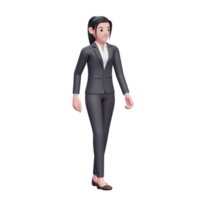 mujer de negocios caminando con ropa formal, render 3d ilustración de personaje de mujer de negocios png