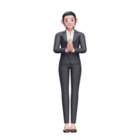 femme d'affaires avec geste de namaste, illustration de personnage de femme d'affaires de rendu 3d png