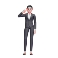 Business Woman Posing Peace Finger auf Wange, 3D-Rendering Business Woman Character Illustration png