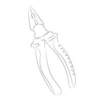 Hand-drawn black vector illustration in line arts style. Metallic tool pliers isolated on a white background