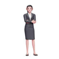 junge frau, die business-anzug mit verschränkten armen trägt, 3d-rendering geschäftsfrau-charakterillustration