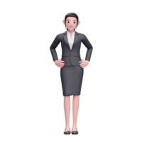 mujer de negocios con traje de negocios con la mano en la cintura, ilustración de personaje de mujer de negocios 3d png