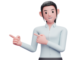 Young Business woman pointing to the side with both fingers, 3D render business woman character illustration png