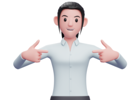 3d Optimistic Business woman pointing fingers at herself, 3D render business woman character illustration png