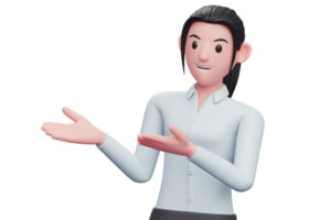 3d Business woman presenting pose with both hand to the side, 3D render business woman character illustration png