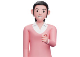 sweet girl in pink sweater Pointing to the camera, sweet girl pointing illustration png