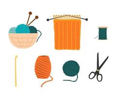 Knitting and sewing hobby elements vector illustration set