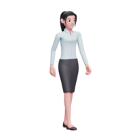 business woman walking wearing long shirt and skirt, 3D render business woman character illustration png