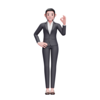Girl wearing Business suit give ok finger, 3D render business woman character illustration png