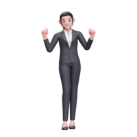 mulher de negócios fazendo gesto vencedor, 3d render ilustração de personagem de mulher de negócios png