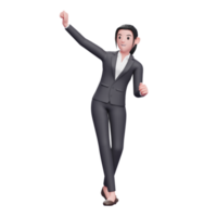 mujer de negocios celebrando la victoria con baile, render 3d ilustración de personaje de mujer de negocios png