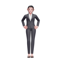 Business woman with hand on waist, 3D render business woman character illustration png
