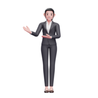 chica inteligente que presenta traje de negocios de pose, render 3d ilustración de personaje de mujer de negocios png