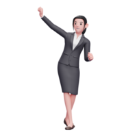 retrato de mulher de negócios em pose de dança de terno, ilustração de personagem de mulher de negócios de renderização 3d png