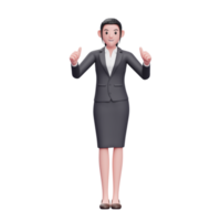 mujer de negocios da doble pulgar hacia arriba, 3d render ilustración de personaje de mujer de negocios png