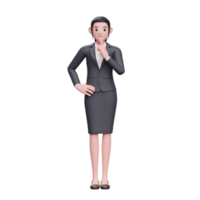 mulher bonita em roupas formais pensando, ilustração de personagem de mulher de negócios de renderização 3d png