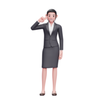 jeune femme d'affaires posant le doigt de la paix, illustration de personnage de femme d'affaires 3d png