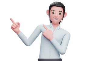 3d Business woman Pointing to the top side with both hands, 3D render business woman character illustration png