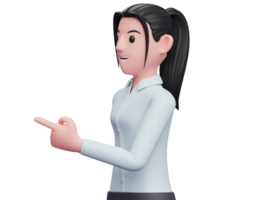 Schöne Geschäftsfrau, die seitwärts zeigt und zeigt, 3D-Rendering Geschäftsfrau Charakter Illustration png