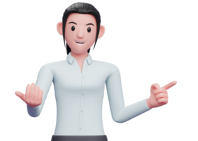 3d Business woman come here gesture while pointing to the side, 3D render business woman character illustration png