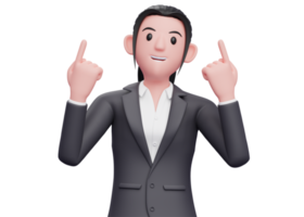 business woman in formal suit raises both fingers and looks up, business woman in formal suit pointing illustration png