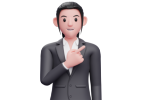 confident business woman in formal suit pointing to the top right, business woman in formal suit pointing illustration png