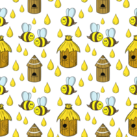 impressão amarela brilhante, abelhinhas fofas coletando mel, colmeias de abelhas, padrão quadrado sem costura png