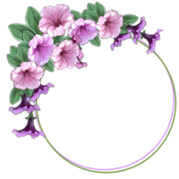 Bouquet of pink petunia flowers, round frame with an empty space for insertion png