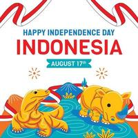 día de la independencia de indonesia con ilustración de animales vector
