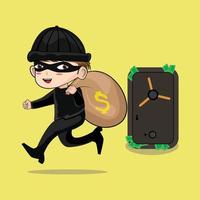 ilustración de un ladrón sacando dinero de una caja fuerte vector