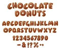 Chocolate donuts lettering font in realistic style on white background vector