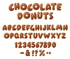 Chocolate donuts lettering font in realistic style on white background vector