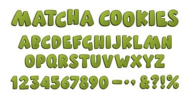 Cartoon cookie font with green matcha cookie letters vector