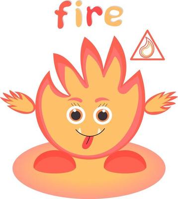 The element of nature is fire. Cute monster fire. Vector cartoon illustration.
