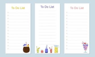 Set of templates for To Do List with cute summer drinks. Vector illustration