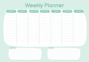 Weekly planner in blue colors. Doodle flat style. Good for notebook, agenda, diary, organiser, schedule vector