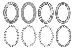 Greek key oval frame set. Circle borders with meander ornaments. Ellipse ancient designs. Vector