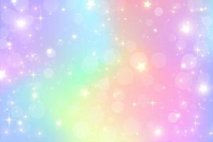 ilustración de acuarela de fantasía con cielo pastel de arco iris con estrellas. telón de fondo cósmico de unicornio abstracto. ilustración de vector de niña de dibujos animados.