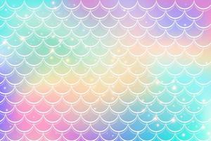 fondo de arco iris de sirena en estilo de fantasía con escamas. textura de degradado holográfico de unicornio. telón de fondo vectorial kawaii de peces marinos. vector