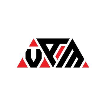 VAM triangle letter logo design with triangle shape. VAM triangle logo design monogram. VAM triangle vector logo template with red color. VAM triangular logo Simple, Elegant, and Luxurious Logo. VAM