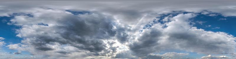 Seamless overcast blue sky hdri panorama 360 degrees angle view with zenith and beautiful clouds for use in 3d graphics as sky replacement and sky dome or edit drone shot photo