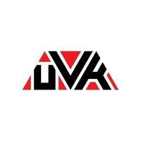 UVK triangle letter logo design with triangle shape. UVK triangle logo design monogram. UVK triangle vector logo template with red color. UVK triangular logo Simple, Elegant, and Luxurious Logo. UVK